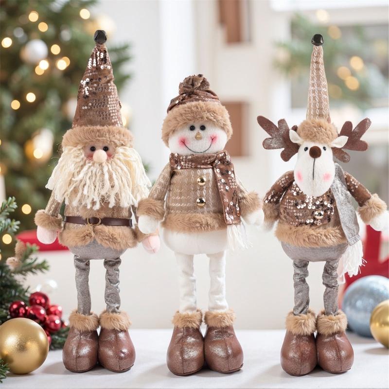 Extendable Christmas Decorative Figure with Fabric Texture, Holiday Character Ornament for Living Room Shelf Displays