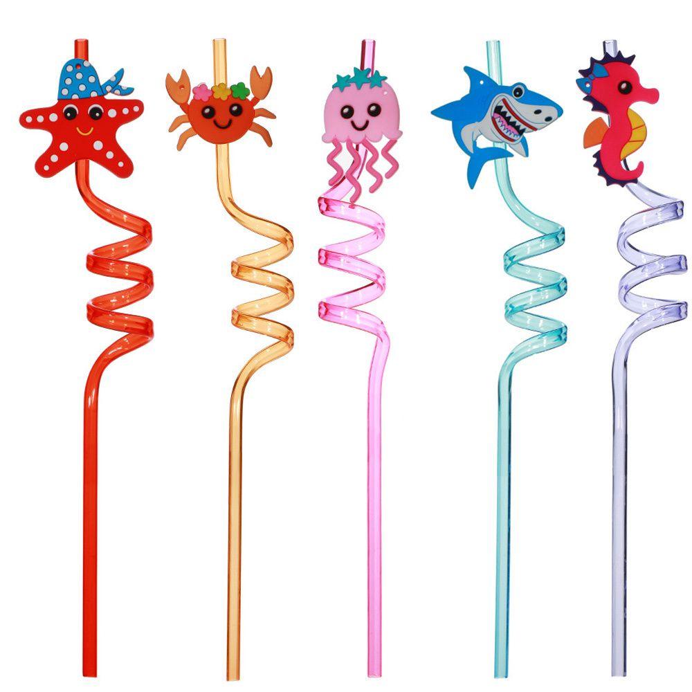 8pcs Birthday Bending Straw Party Decorations Plastic Straws Drinking Straws Reusable Ocean Animal