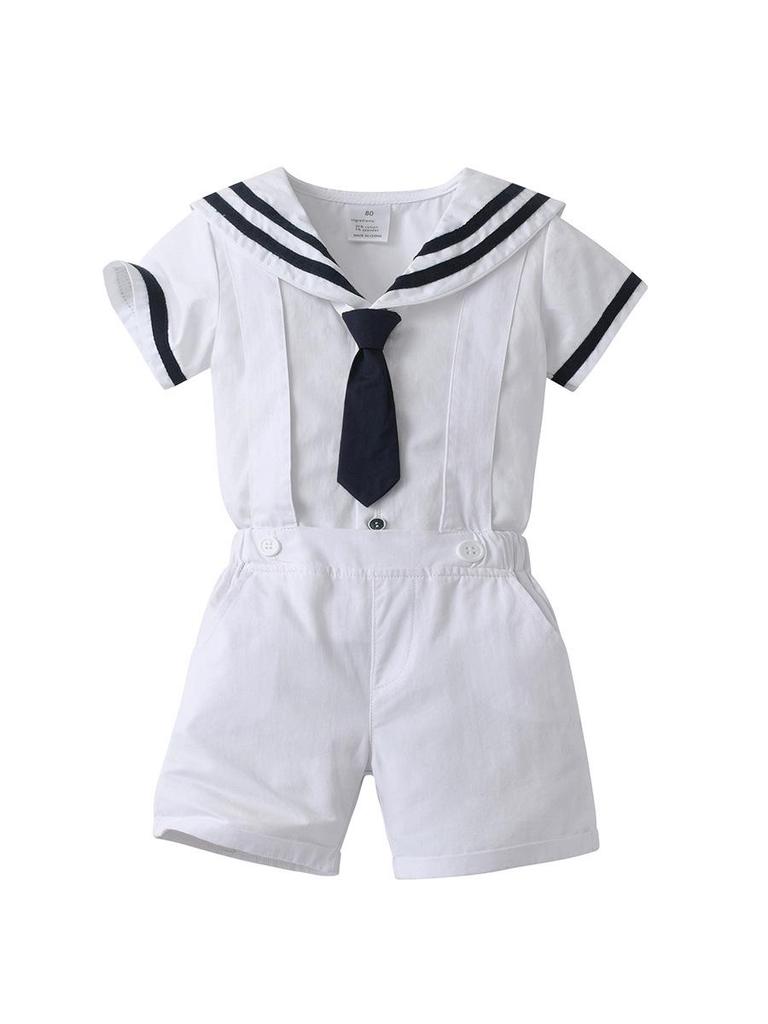 Summer Short Sleeve Sailor Navy Uniform Boys Two-Piece Set