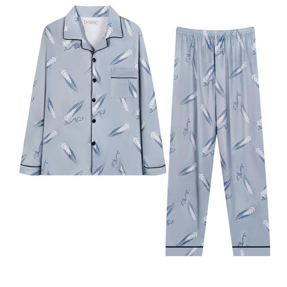 

Домашняя одежда, комплект одежды для сна, семейная одежда для отдыха, стильный мужской пижамный комплект на весну/осень с воротником-лацкан и длинными рукавами L серый