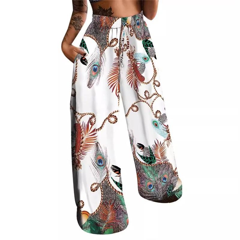 New Style European And American Spring And Summer Peacock Positioning Printing Loose Casual Women's Trousers