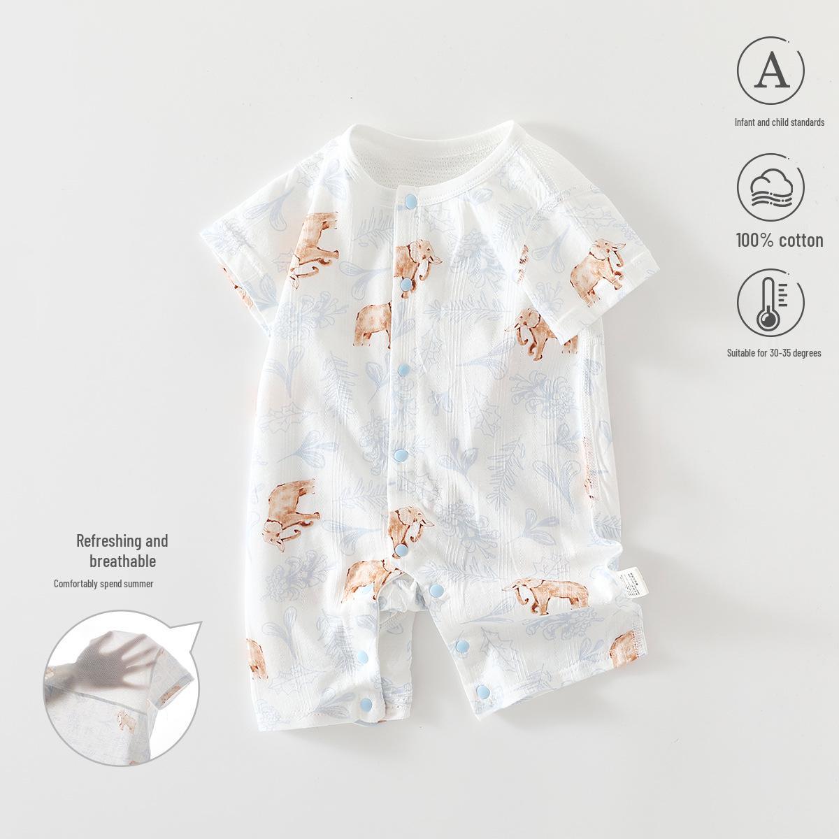 

Дышащий детский хлопковый сетчатый ромпер - Летний комбинезон с коротким рукавом 80 cm