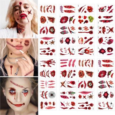 Fake Tatto Halloween Horror Tattoo Stickers Waterproof Big Mouth Face Sticker   Festival Carnival