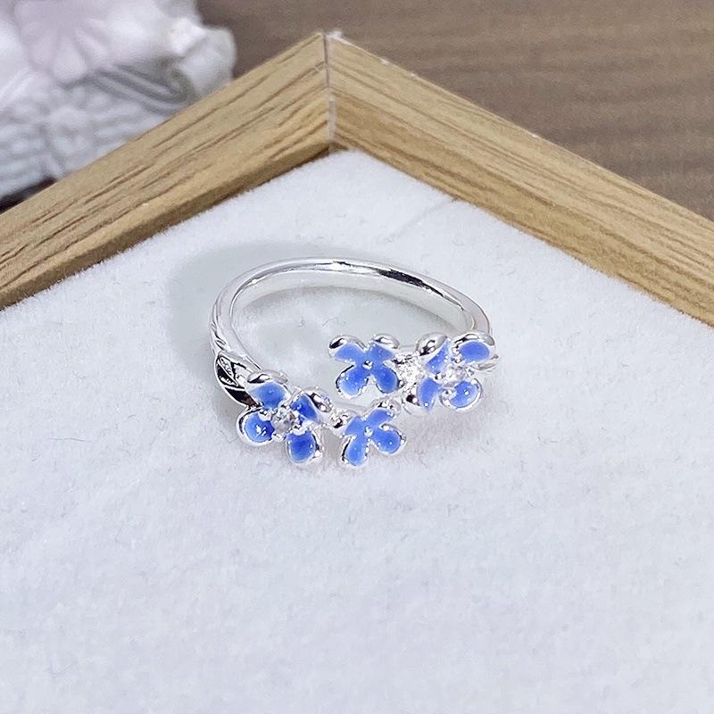 Enamel Oil Drop Flower Butterfly Opening Ring Niche Design Light Luxury High Sense Zircon Personality Ring Woman