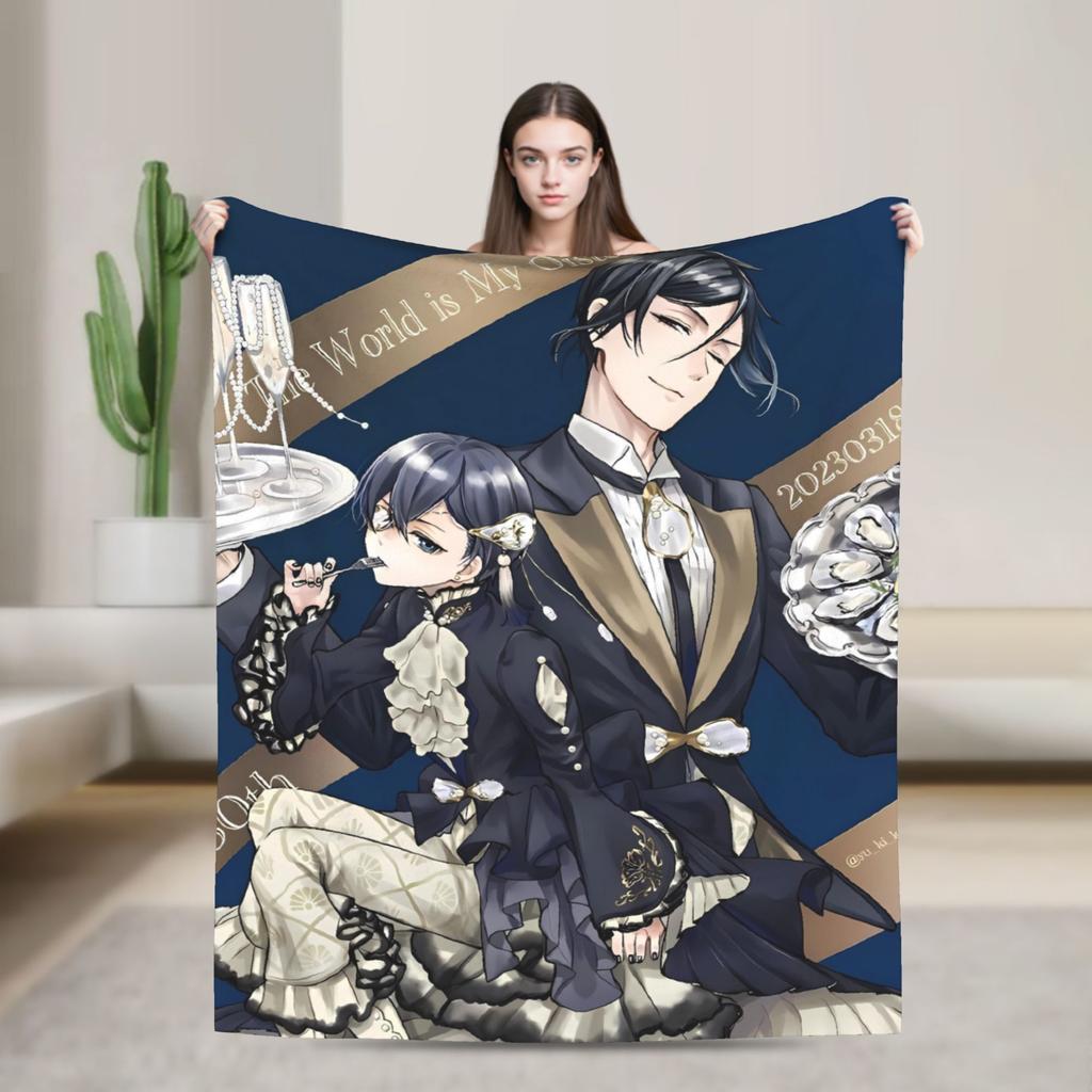 Black Butlers  Flannel Blanket Autumn  Super Soft Bedding Throws for Kids Bedroom Graphic Bedspread Sofa Bed Cover
