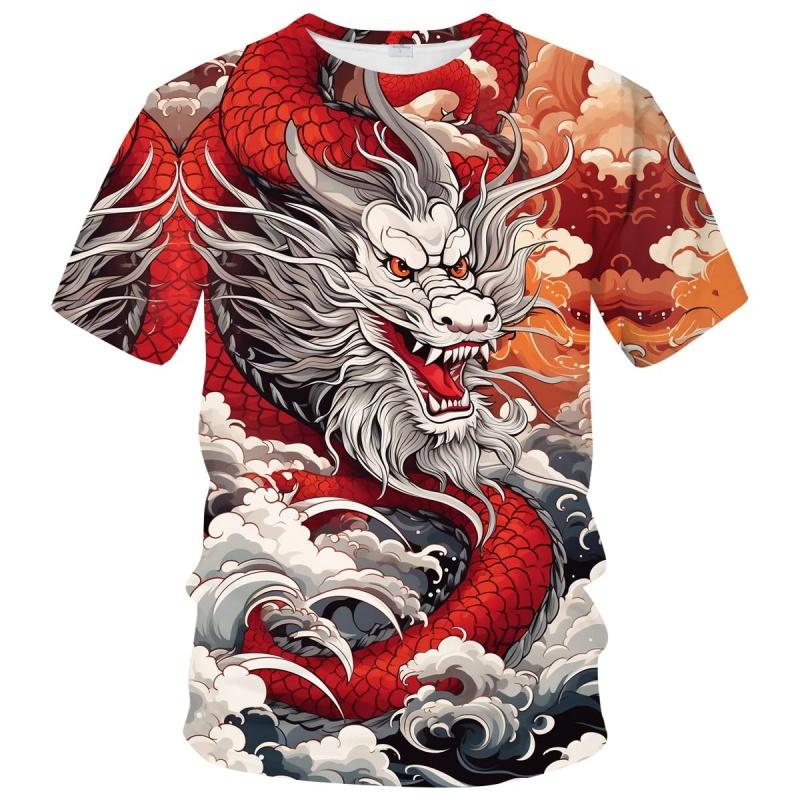 3D Print Chinese Loong T-Shirt For Men Women Retro Dragon Pattern T Shirts Summer