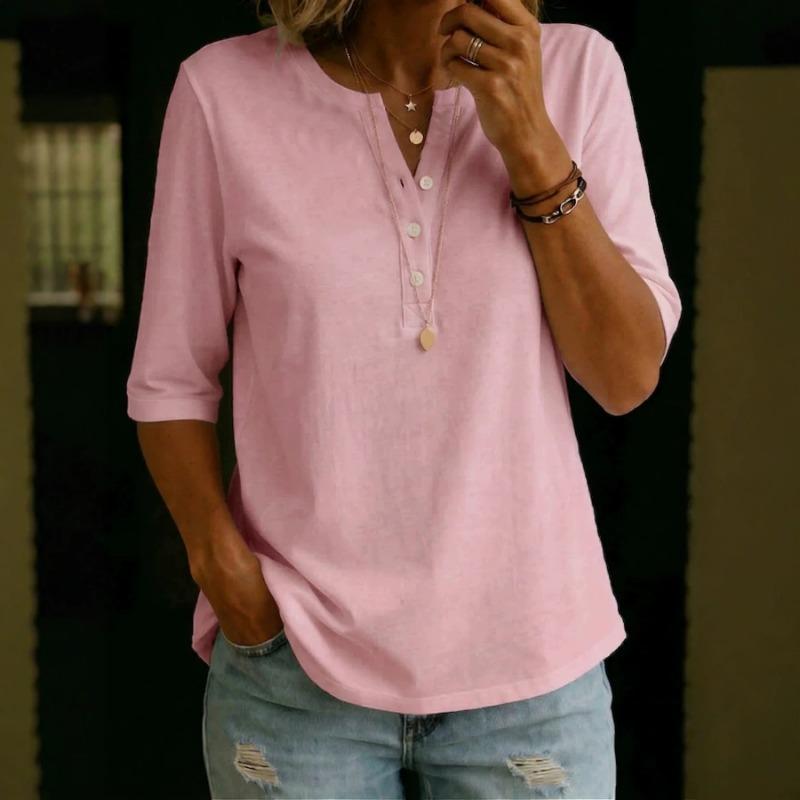Women's Light Blue 3/4 Sleeve Henley T-Shirt