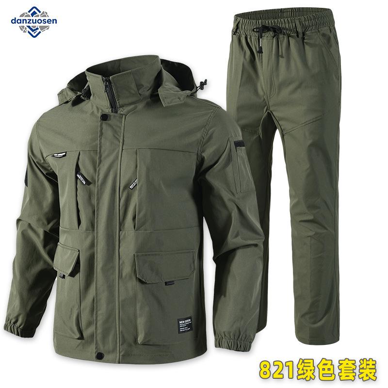 Danoson Outdoor Suit Men s Field Exploration Water Splash Detachable Hat Micro-bullet Wear-resistant Assault 3XL