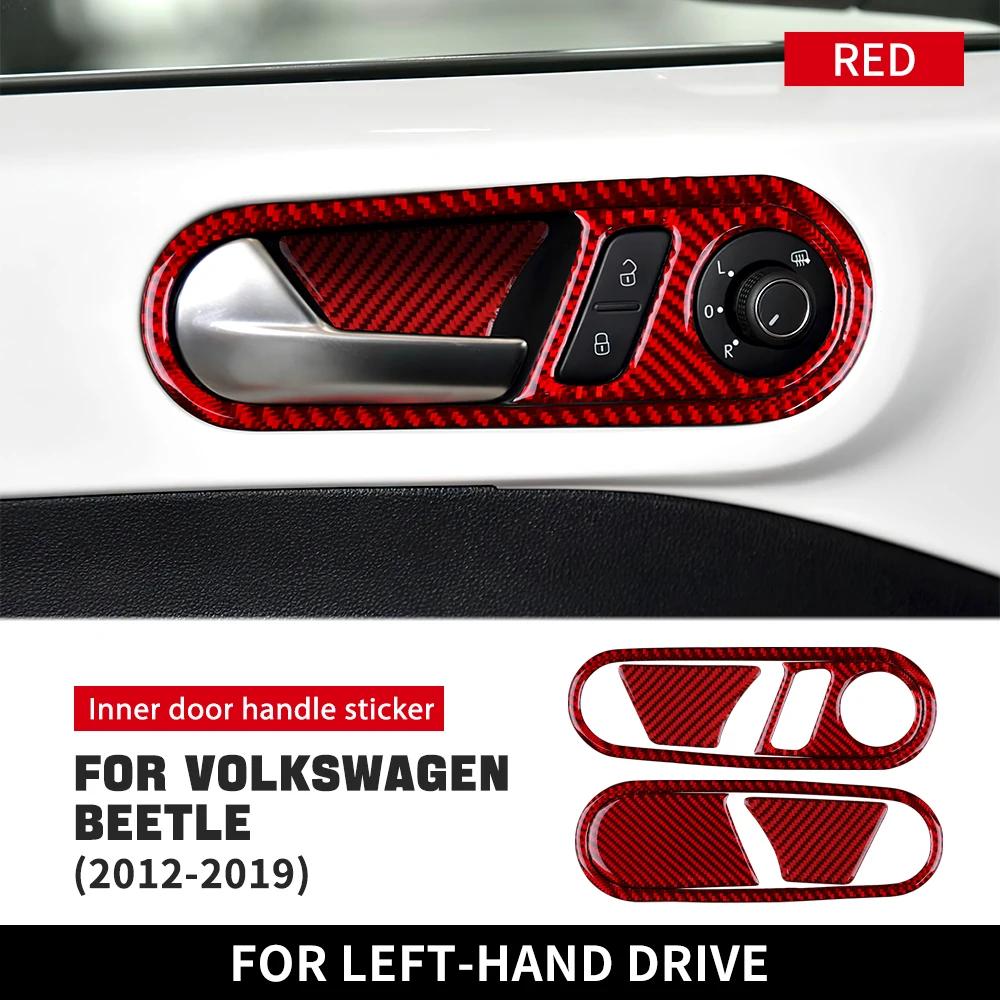 For Volkswagen Beetle 2012 2013 2014 2015 2016 2018 2019 Real Soft Carbon Fiber Inner Door Handle Sticker LHD RHD Accessories