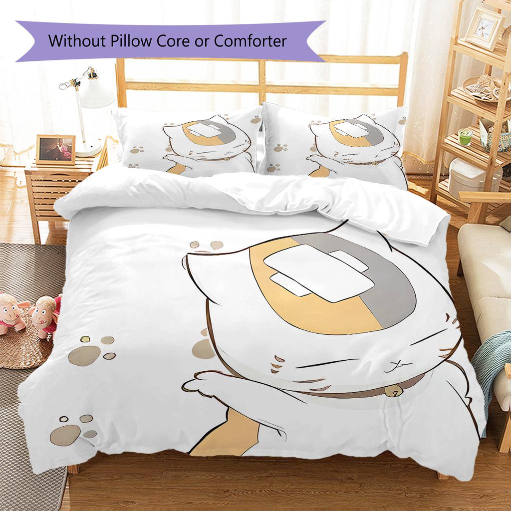 Nyanko Sensei Pattern Bedding,Quilt Set Quilt Cover Pillowcase Home Birthday Gift (1 * duvet cover + 2 * pillowcase, without core)