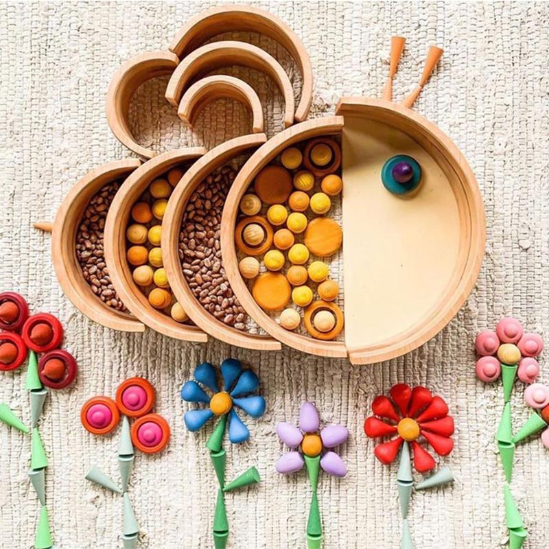 Kids Wooden Constructor Unfinished Rainbow Blocks Loose Parts Montessori Sensory Toys Droplets Cones Mushrooms Creative Blocks