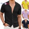 Cozy Up Men's Knit Button Down Shirt Vintage Short Sleeve Polo Shirts Casual Beach Tops