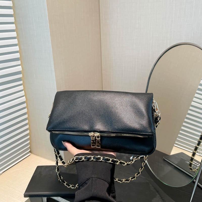 Sac à underarm tendance en cuir huilé, Texture simple et élégante, Sac bandoulière à chaîne unique