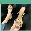 High Heel Slipon Sandals With Water Drilled Embellishments For Summer Wear