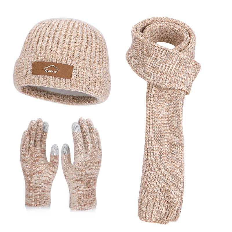 Hüte, Handschuhe, Schals, Dreiteiler-Set, Winter Herren und Damen Outdoor Samt, kältebeständig und warm Ohrschützer, Ärmel, gestrickte Wollmützen.