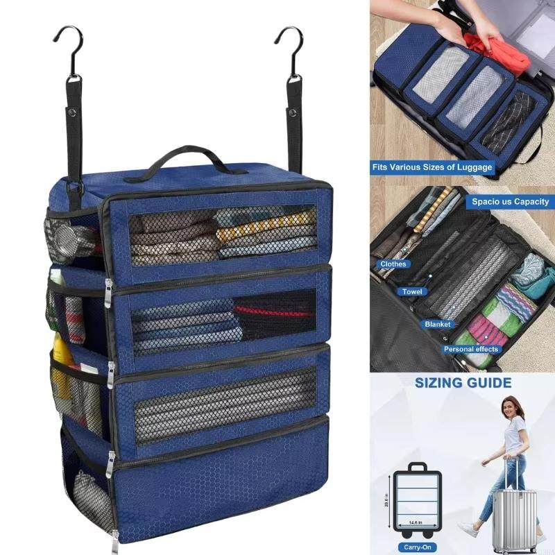 1 Stück tragbare Reise-Aufbewahrungs-Hängetasche mit großer Kapazität, mehrschichtiges Gitter, faltbar, Packtasche, Kleiderschrank-Organizer