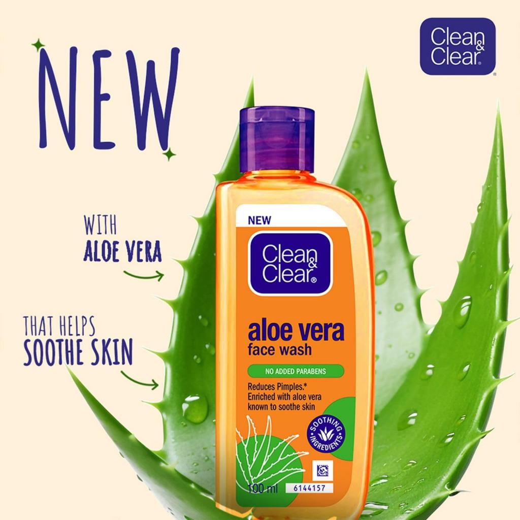 Clean & Clear Aloe Vera Face Wash 100ml Gentle Daily Skin Cleanser Reduces Pimples Naturally