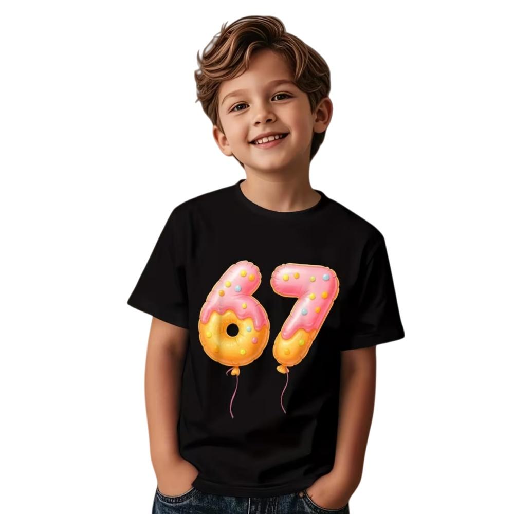 6 7 Letter Children's T-Shirts Cool Digital Print Boys Girls Summer Short Sleeve Casual Crew Neck Top Street Children's Clothing