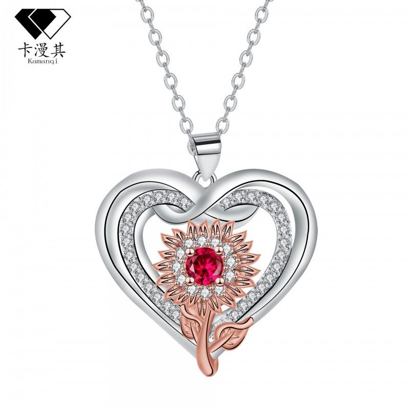 Rose Gold Sunflower Pendant Necklace Women Copper Chain With Rhinestone Detail Elegant Clavicle 41-50cm Rose Gold