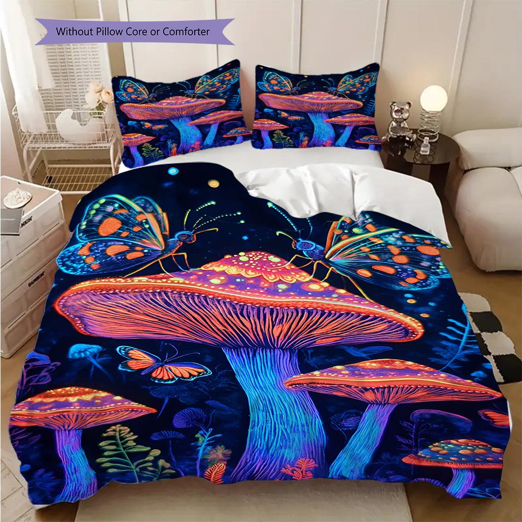 Mushroom Pattern Bedding Quilt Set Quilt Cover Pillowcase Home Decoration Birthday Gift (1 * duvet cover + 2 * pillowcase, without core)