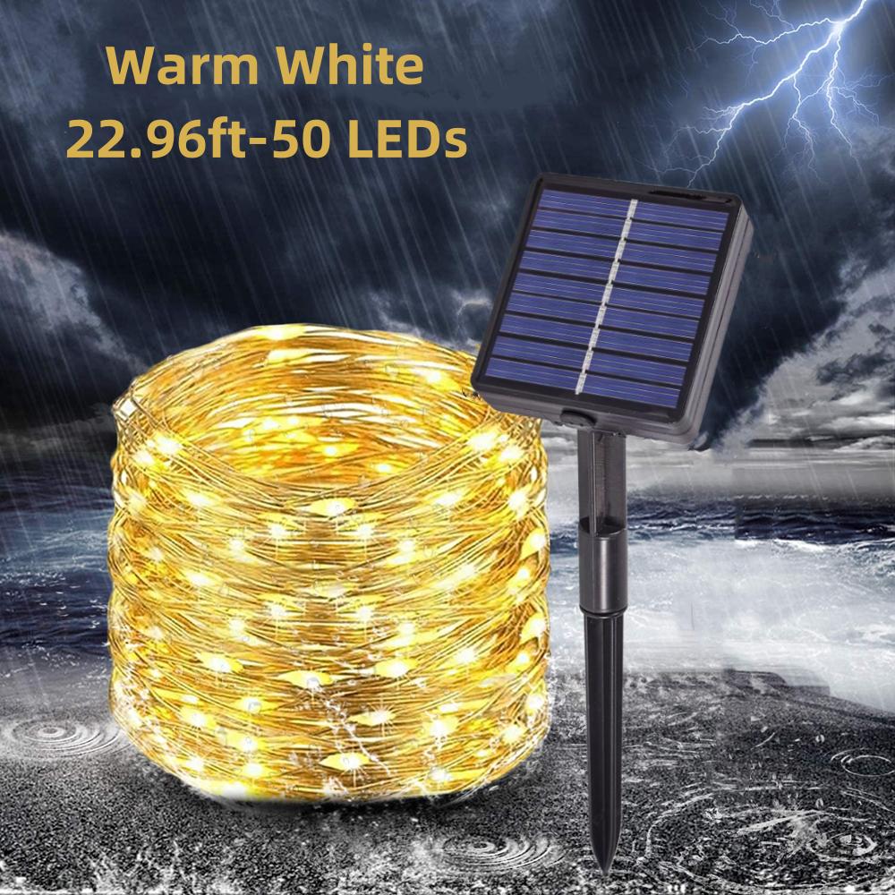 1Pack, 5M/10M/20M/30M LED Solar Outdoor Fairy String Lights With 8 Modes For Wedding, Party, Balcony, Patio, Eave, Tree, Garden, Christmas Decoration