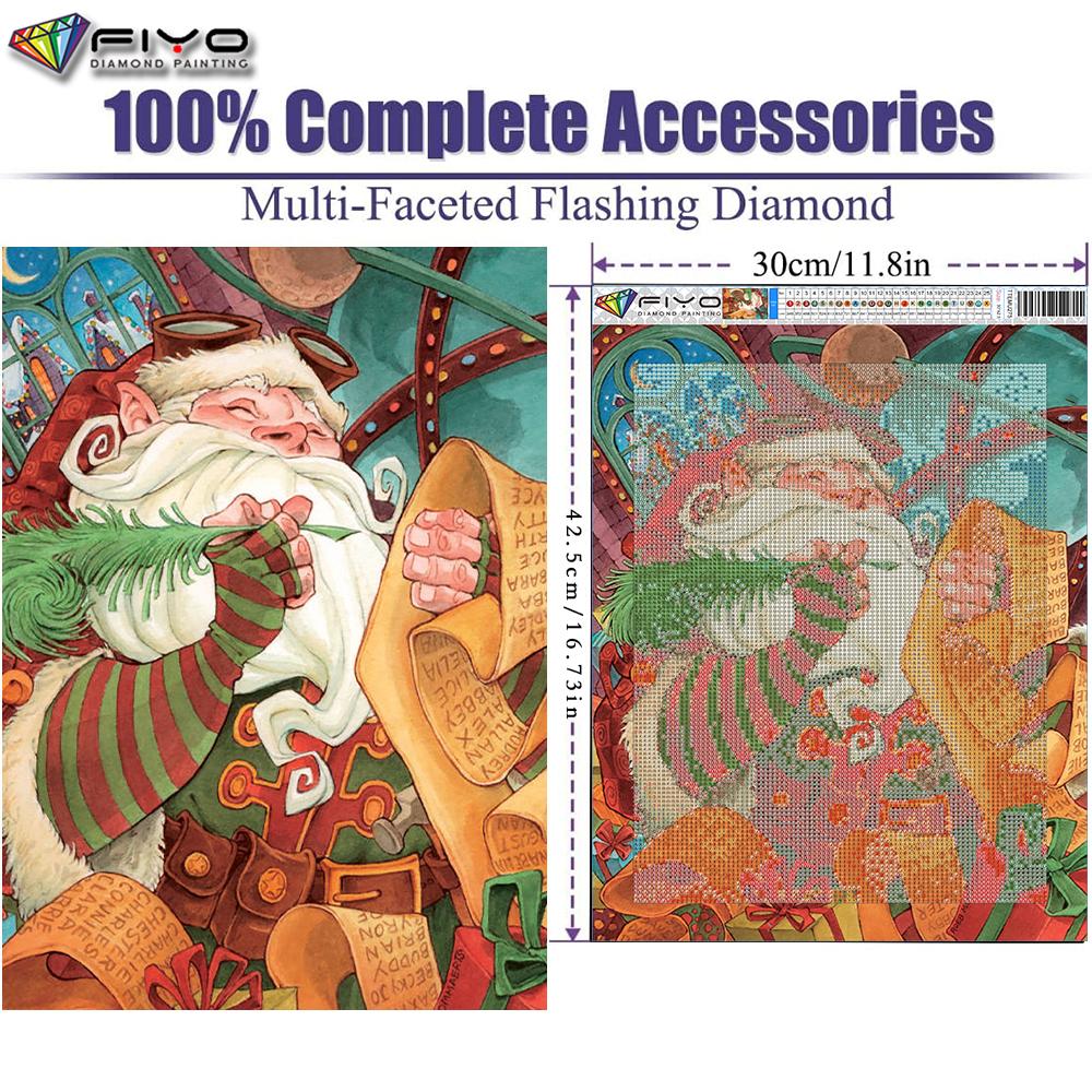 

FIYO 11,8x16,73 дюйма Алмазная картина Полный круглый дрель Алмаз Санта-Клаус Круглая алмазная живопись Ручная работа Diy Алмазная мозаика Картина Украшение дома