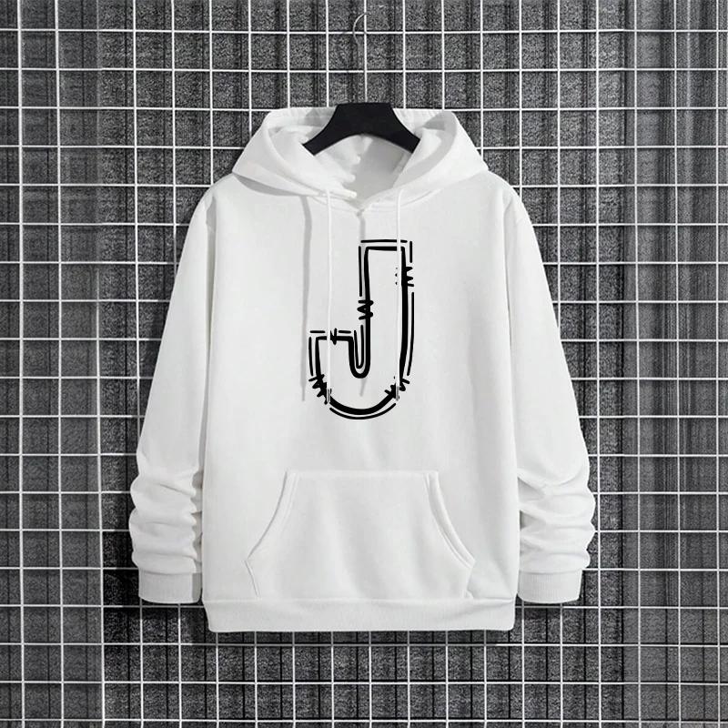J Letter Printed Mens Hooded Sweatshirts Autumn Winter Casual Sportswear Jogging Hoodies Male Outdoor Comfort Warm Pullover