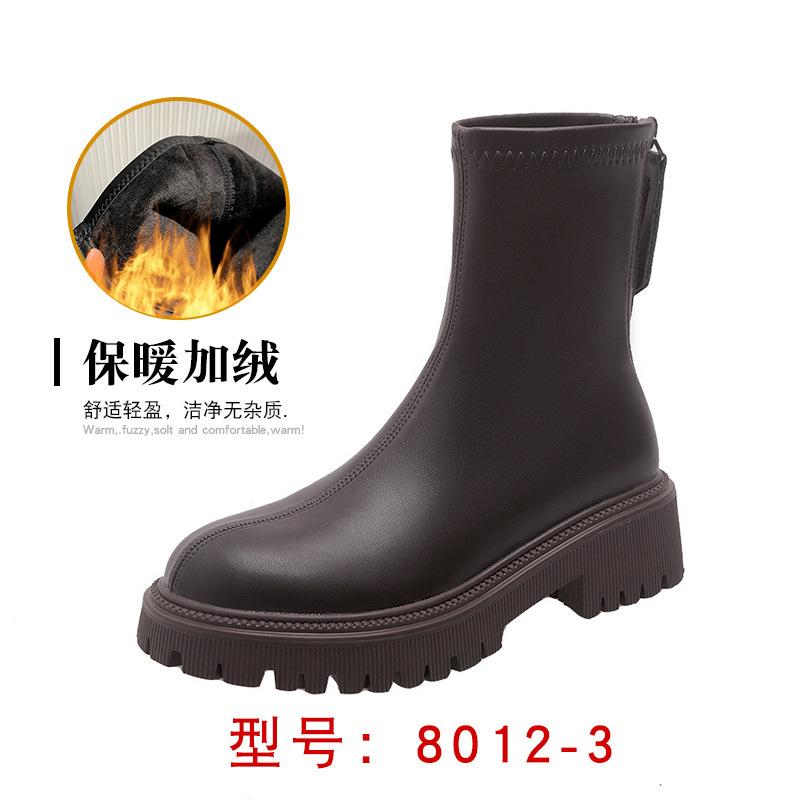 New platform Martin boots short boots women's British style heightening thin boots fleece boots rear zipper thick heel women's boots