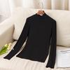 European Autumn Women's New halvhøy krage broderi Langermet T-skjorte Modal Bottoming Shirt