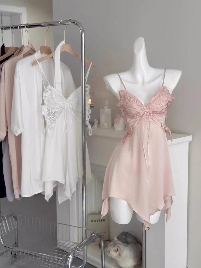 Women's Sexy Backless Camisole Pajama Set - Ice Silk Two-Piece with Chest Pad for Autumn/Winter