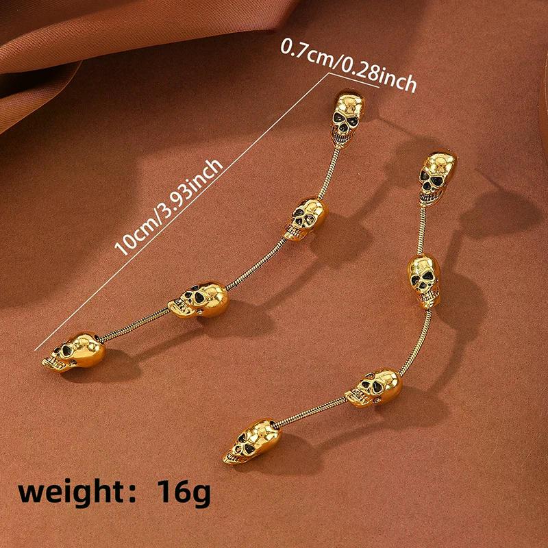 Boucles d'oreilles pendantes longues tête de mort Halloween pour femmes Boucles d'oreilles pendantes gothiques Bijoux Punk Party Cadeau