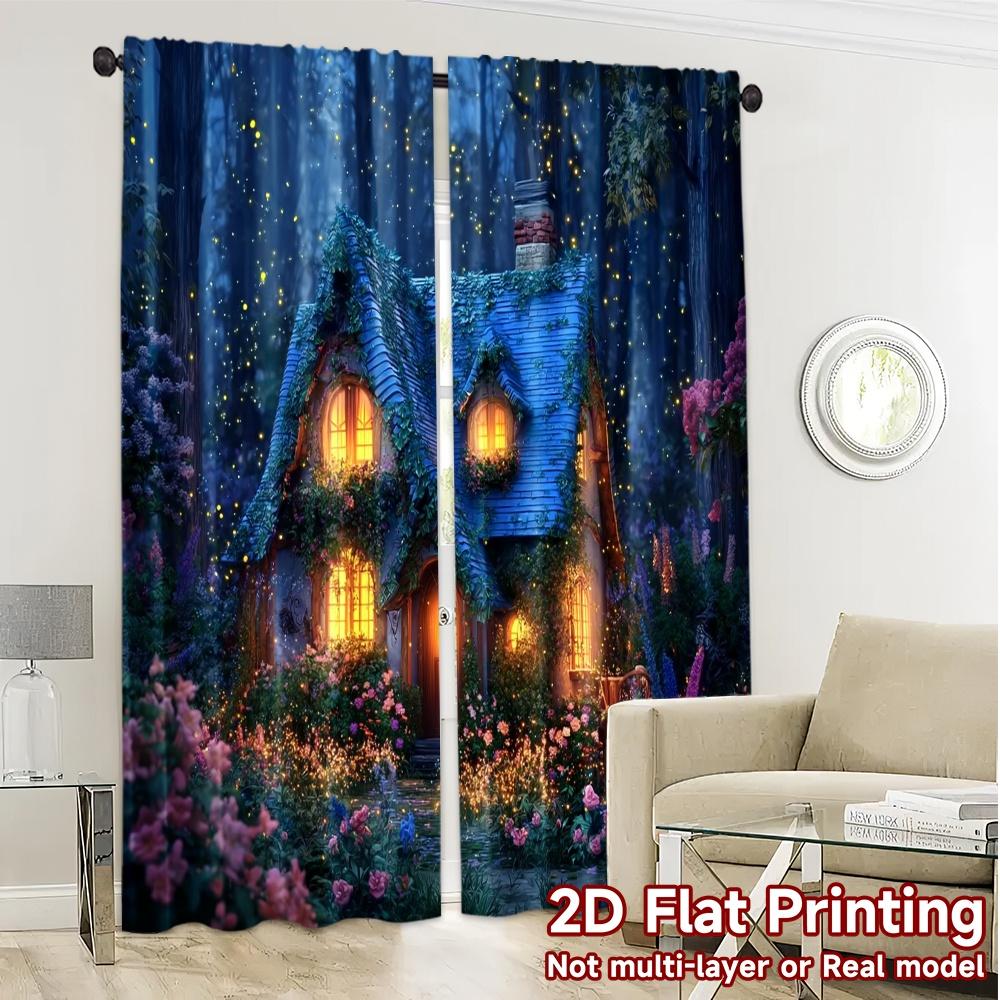 Set Of 2 Flat Printing Curtains Without Rod Fairycottagenight Popular Fashionable Durable Polyester Fabric Curtain Made
