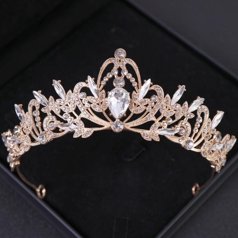 Bridal Headwear Full of Baroque Atmosphere Classical Gold-colour Ladies' Crown for Wedding Bride and Girl Birthday