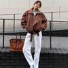 Chaqueta Corta Holgada Marrón para Mujer de Primavera Otoño, Abrigo Casual de Moda Estilo Retro Miura para Mujer Transfronterizo