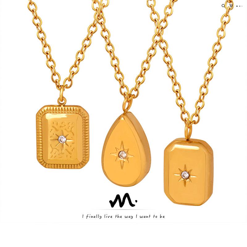 

Korean Minimalist Style Howlite Geometric Pendant Necklace, 18K Gold-Plated Titanium Steel, Autumn/Winter Sweater Chain P427-9