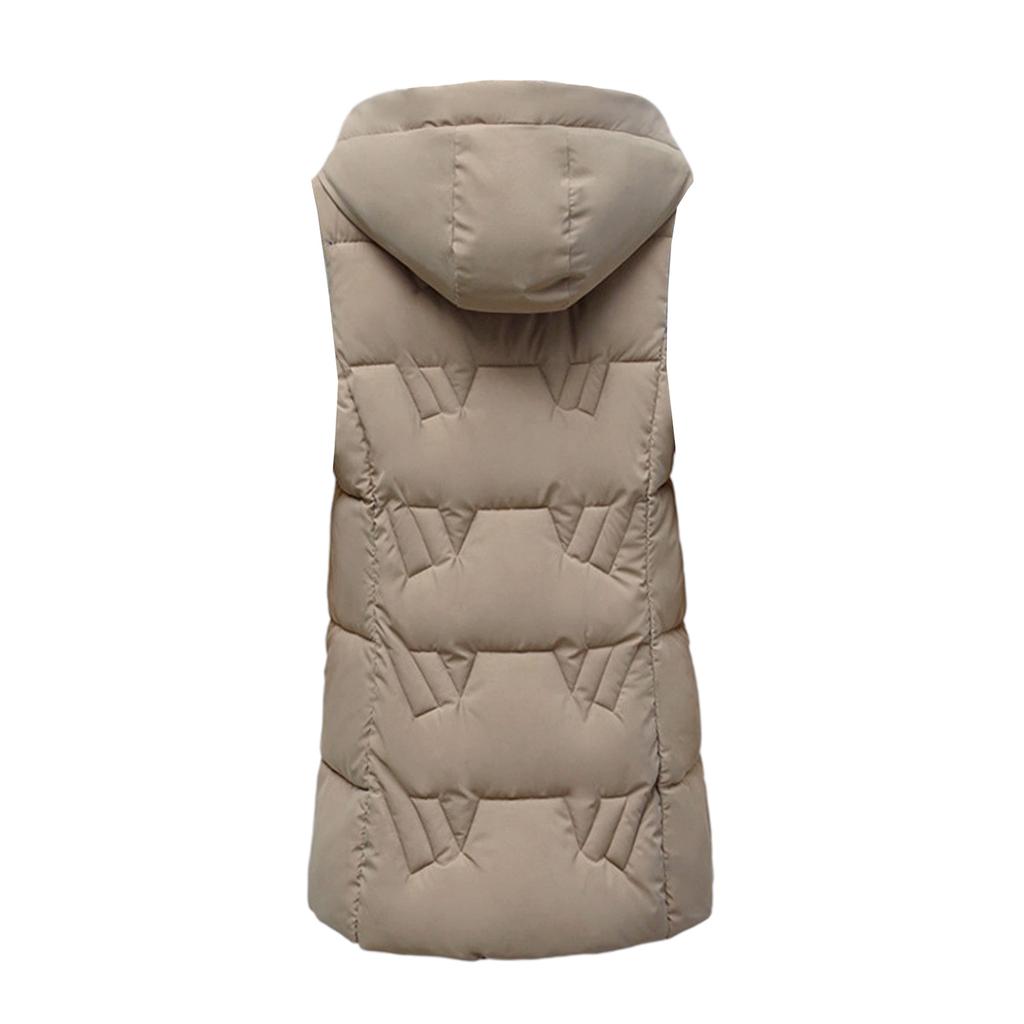 Dame Lang Vest Ensfarget Ermeløs Hette Vintervest Ytterjakke Lett Varm Kåpe Yttertøy