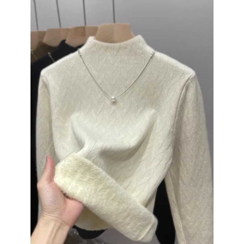 Semi-turtleneck fleece thickened integrated fleece sweater women s autumn and winter new inner bottoming shirt thermal top average size recommended 80-60kg 3270₽