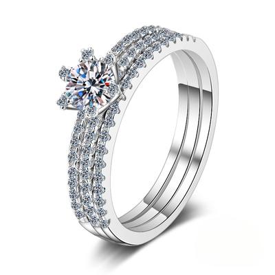1ct D Color Moissanite Anéis para Mulheres Casamento Conjuntos de Noiva Ideal Cut 925 Prata Banhado Platina 18k Ouro Conjunto de Jóias Presente