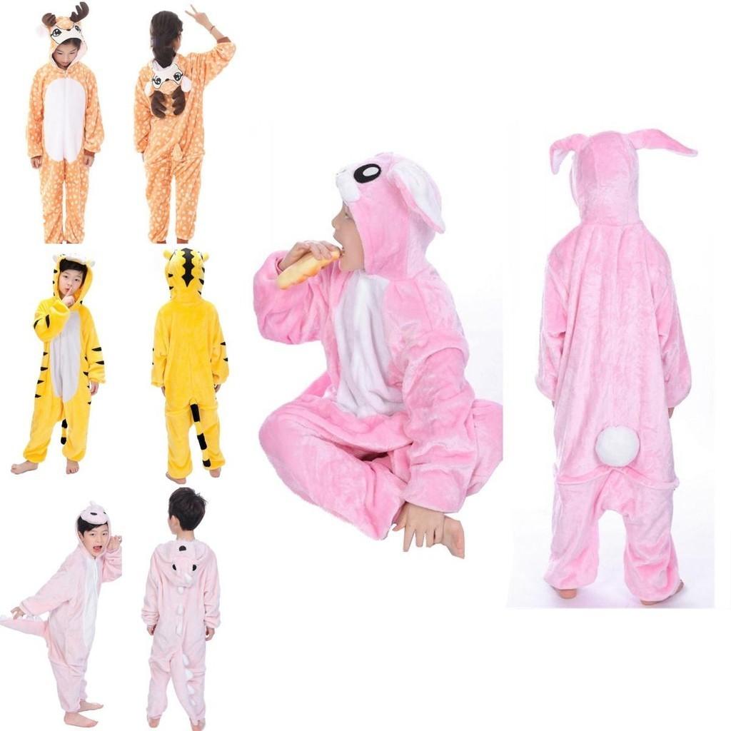 Adorable Animal Flannel Pyjamas For Kids Featuring Cozy Onesie Sleepwear With Pockets