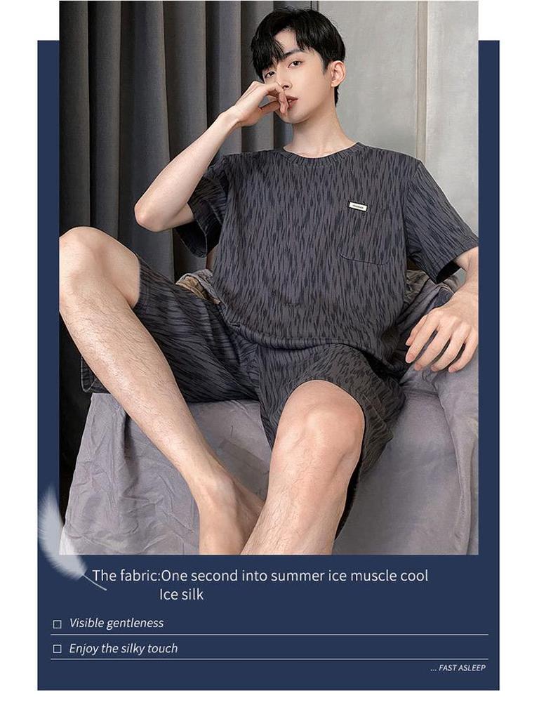 2024 Men's Plus Size Pure Cotton Summer Short Sleeve Teen Homewear Set