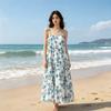 New Seaside Vacation Wind Beach Dress Dress Summer High-end Flower Thin Belly Suspender Skirt