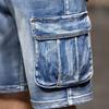Men Jean Shorts Vintage Biker Motorcycle Hip Hop Cropped Multi Pockets Denim Cargo Shorts Plus Size