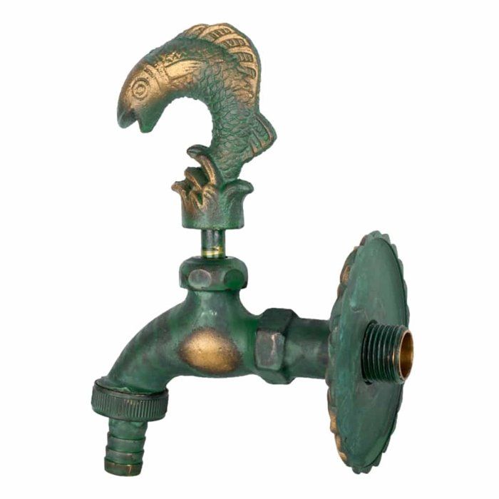 Robinet de Jardin Nostalgique Poisson en Laiton Patiné 1/2"