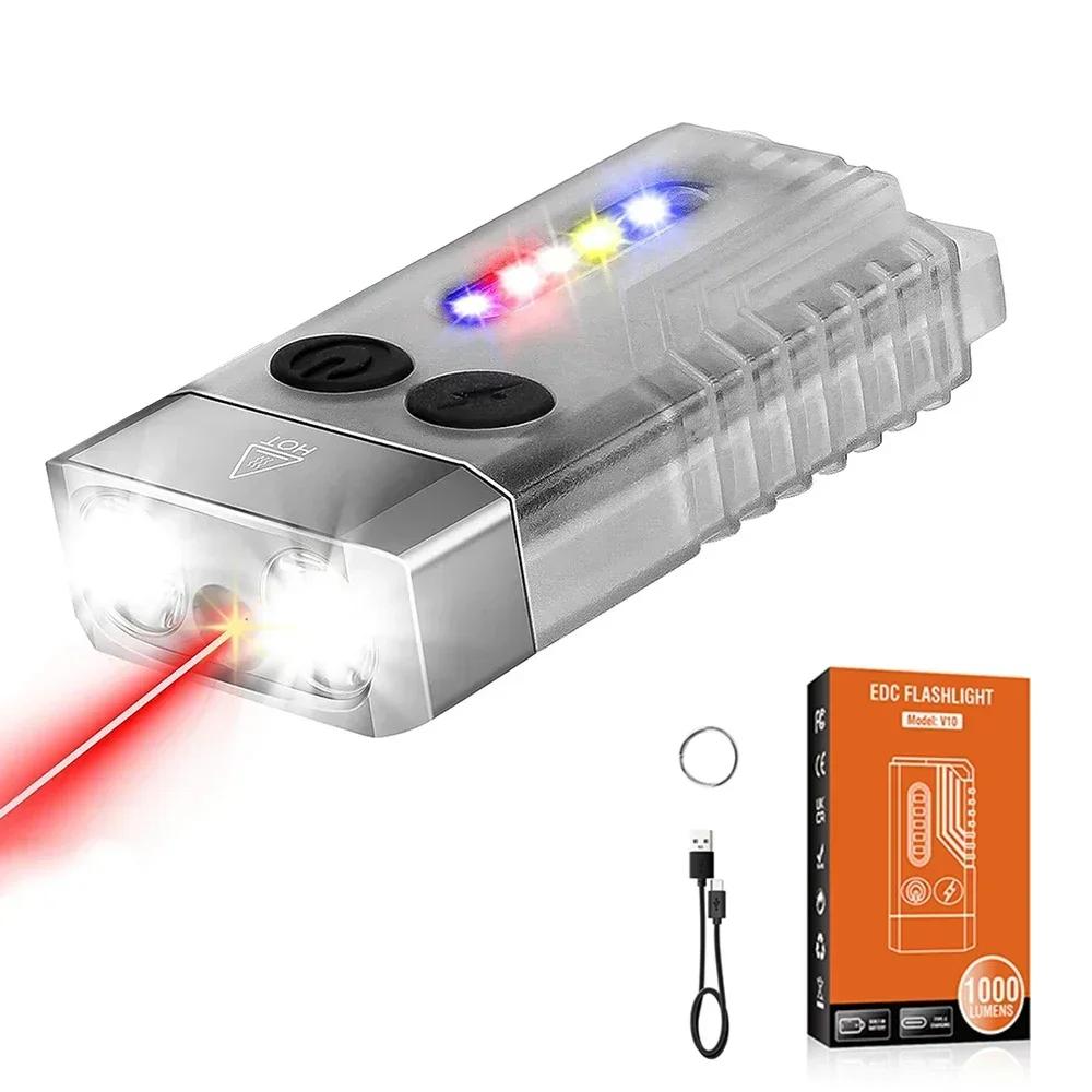 KDULIT V10 EDC Keychain Flashlight Portable Mini Torch Type-C Rechargeable Work Light With Magnet UV Beep Camping Pocket Lantern