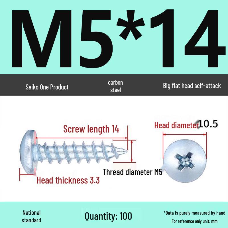 Galvanized M3 Phillips Flat Head Self-Tapping Wood Screws, High-Strength, Large Head