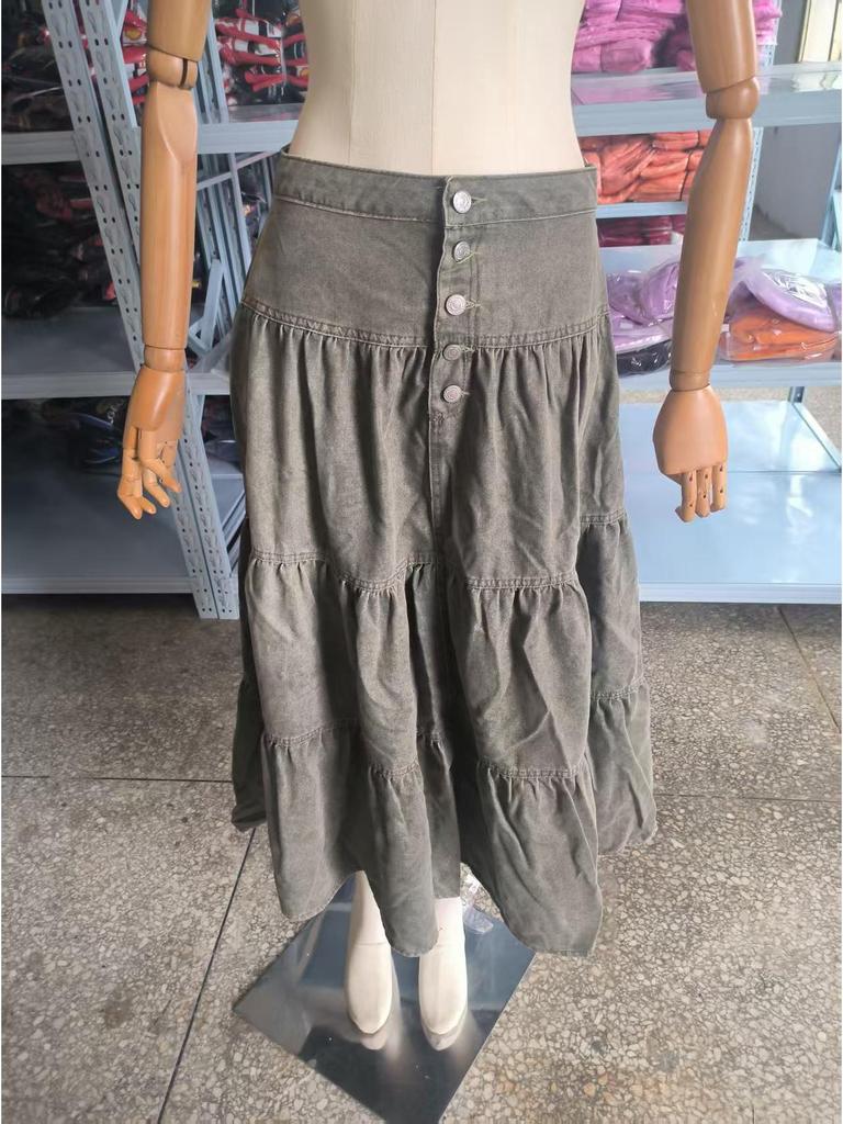 25th Anniversary Bohemian A-line Tiered Denim Midi Skirt