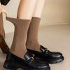Chaussettes mi-mollet pour femmes, chaussettes éponge d'automne et d'hiver, couleur unie à rayures verticales, style collège, style sportif décontracté, chaussettes longues étudiantes
