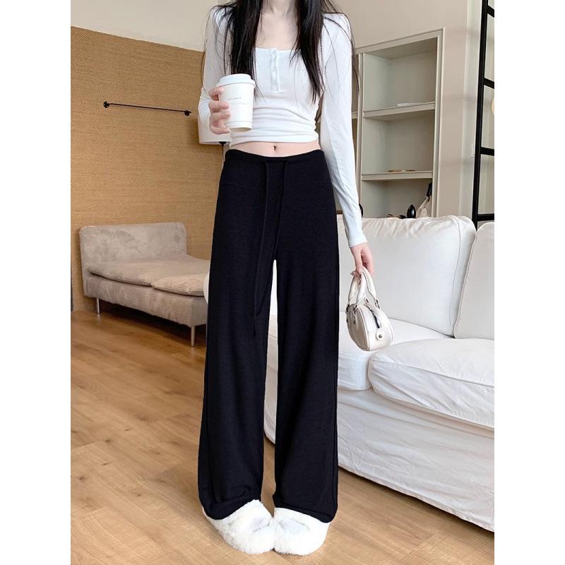 Modal Dark Gray Maternity Wide-Leg Drawstring Pants - Summer Casual Plus Size