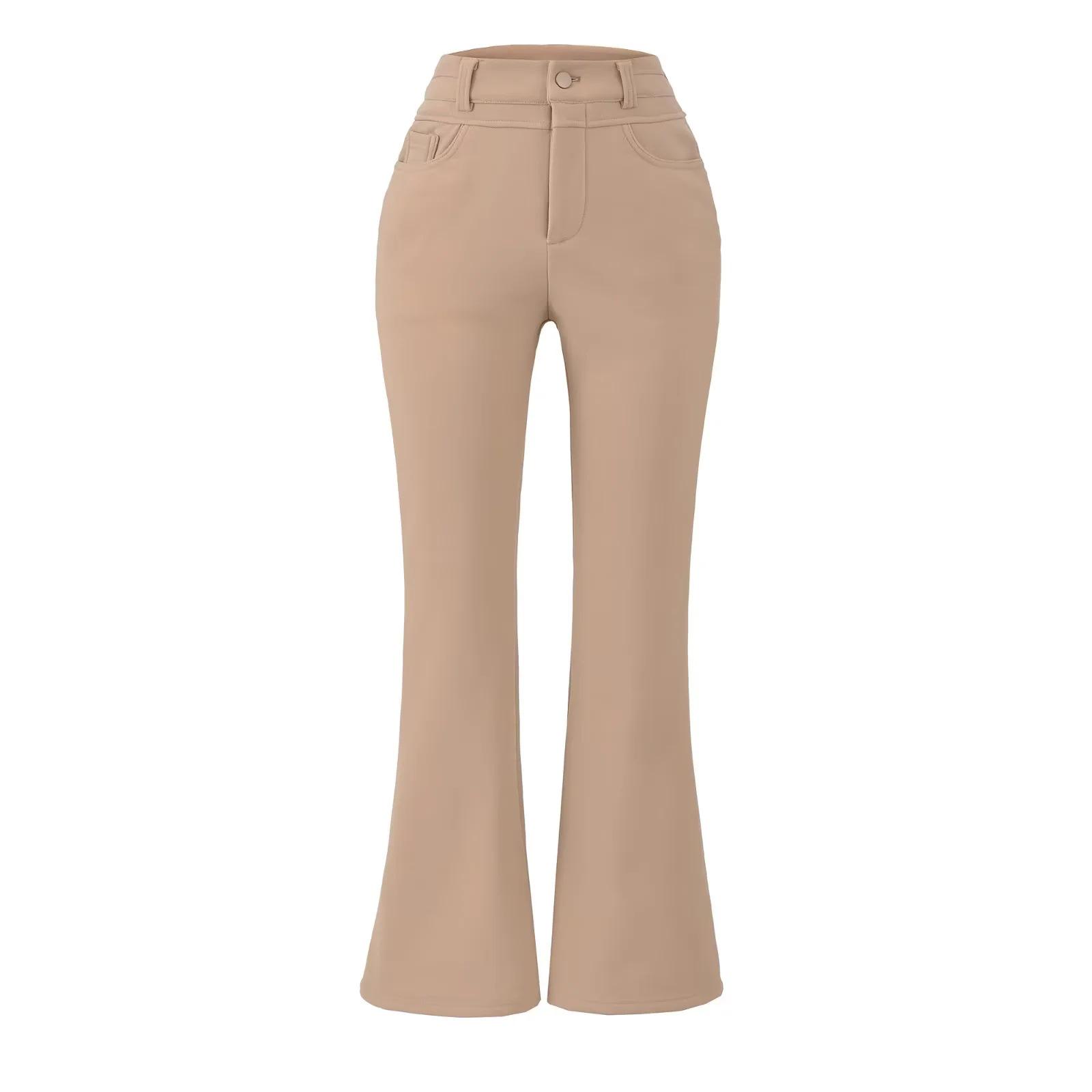 

Korean High-Waisted Fleece-Lined Flare Pants: Women s Sexy Stretchy Bodycon for Casual Autumn/Winter Wear Large хаки