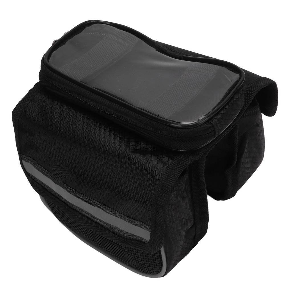 Bike Frame Bag 600D Nylon Fabric Sensitive TPU Film Reflective Tapes Dual Zipper Shock Resistant Bike Phone Bag
